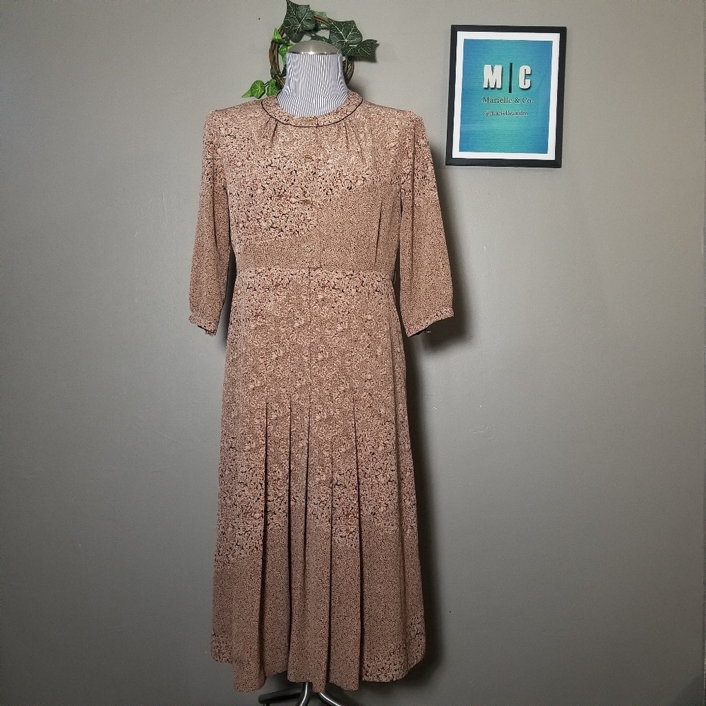 Floral Baby Doll Dress Midi Pleated Cottagecore